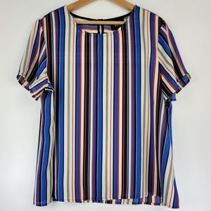 W5 Anthropologie Womens Vertical Striped Button Keyhole Back Blouse Size Large